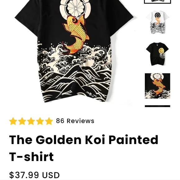 Koisea Golden Koi ✨️ painted shirt asian sz L fit like M - Picture 8 of 9
